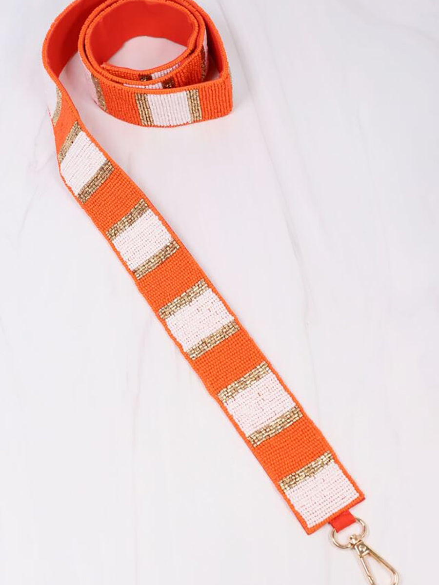 orange, white beaded purse strap