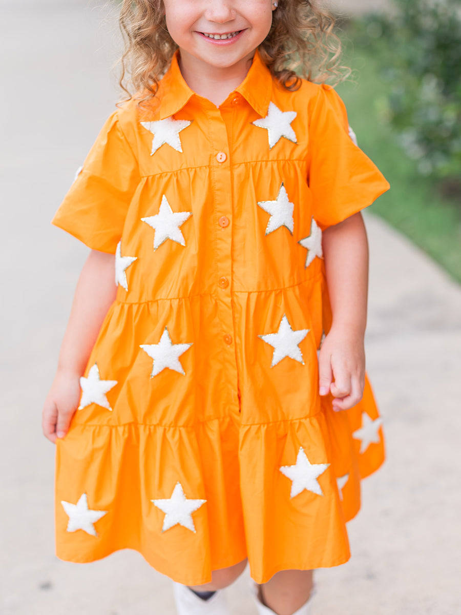 Orange Tiered Dress with White Stars