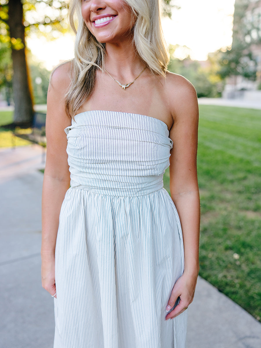 Striped Strapless Maxi Dress
