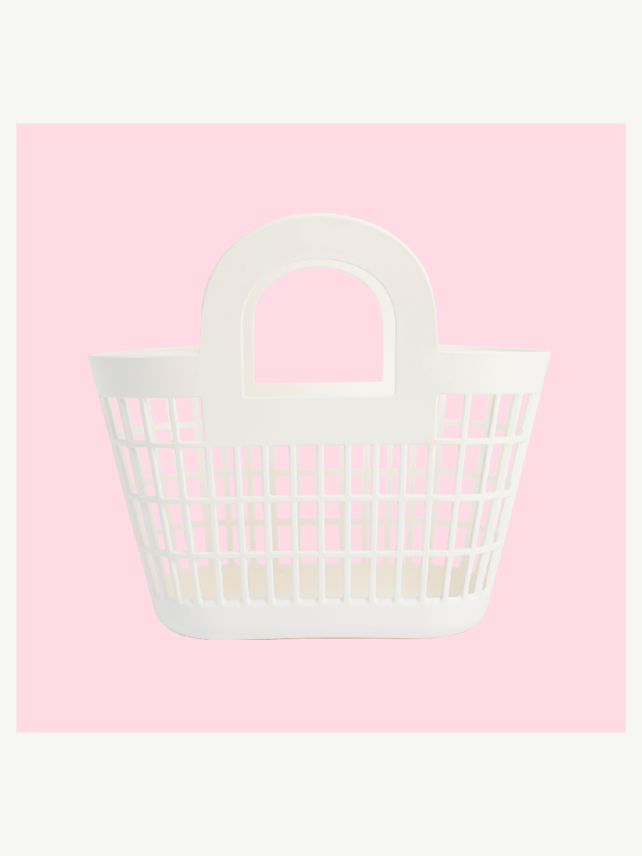 cream plastic tote basket