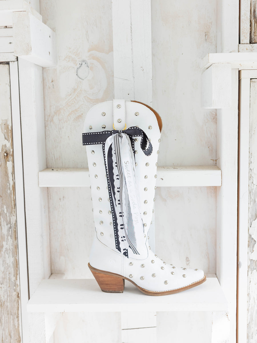 Black and white boot bows