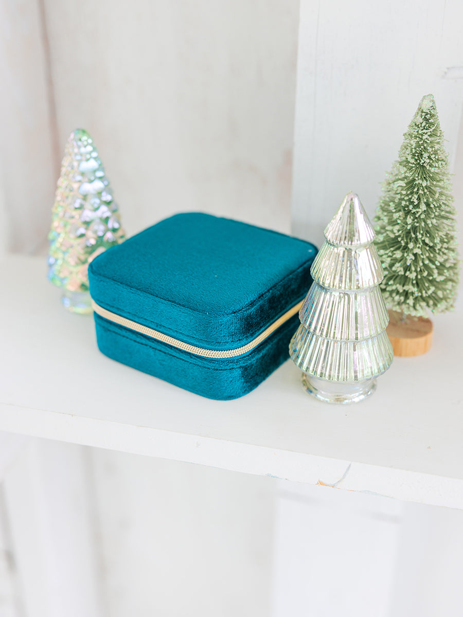 Teal Square Velvet Jewelry Case