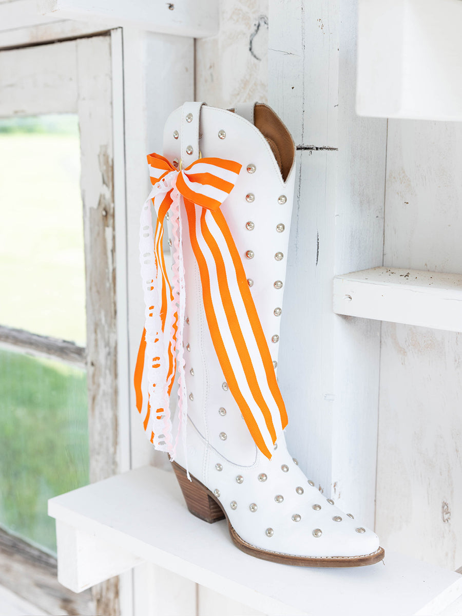 Orange and White striped boot bow