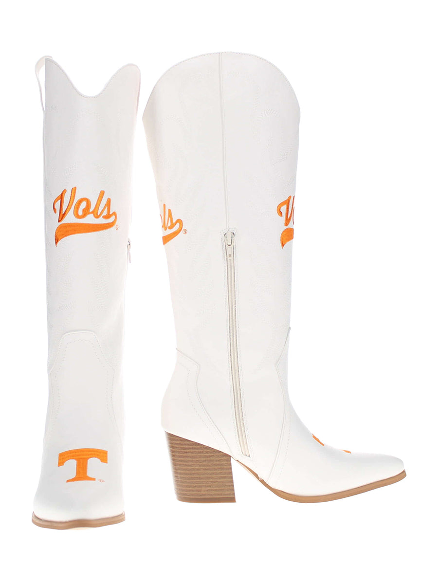 White boots with orange 'Vols' and Power T logos