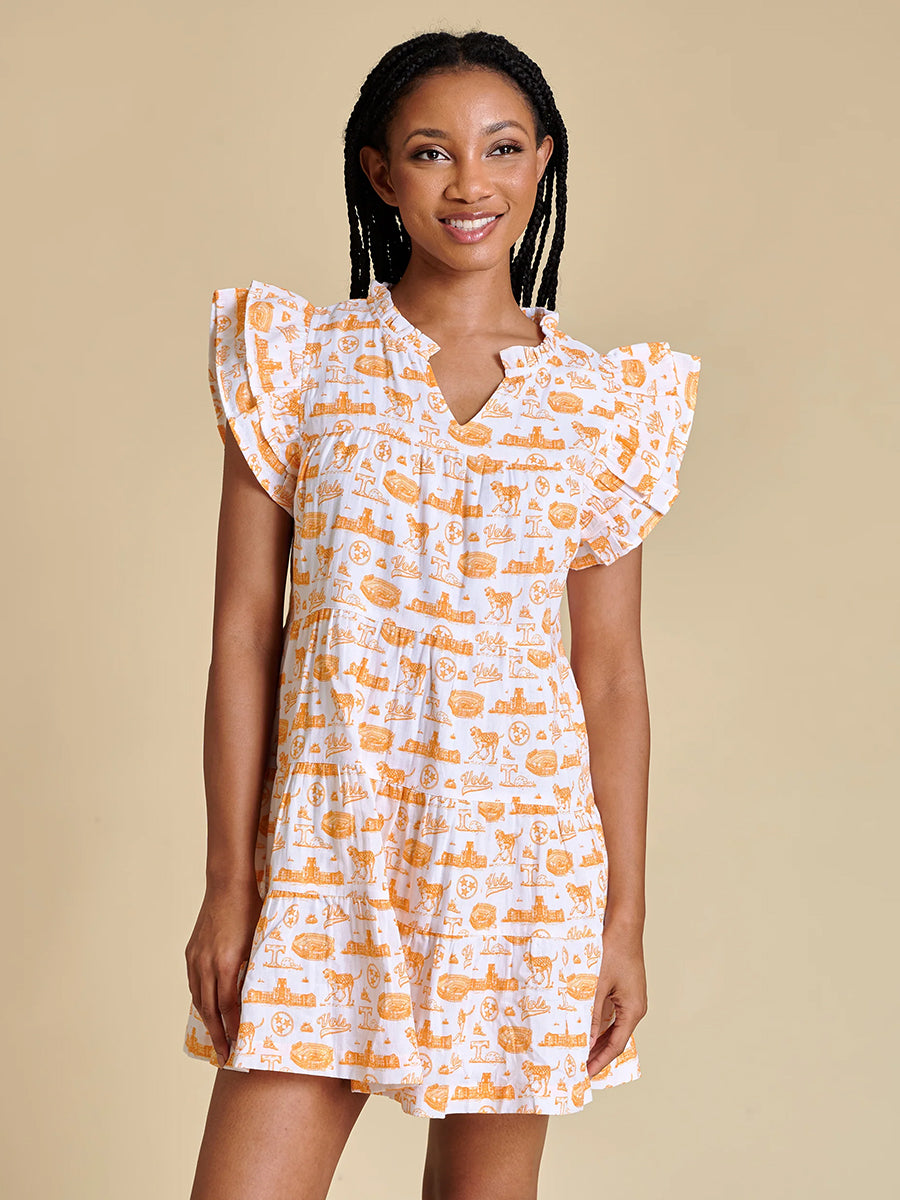 Game Day Team Toile Flutter Sleeve Dress 2X Game Day Team Toile Flutter Sleeve Dress 2X