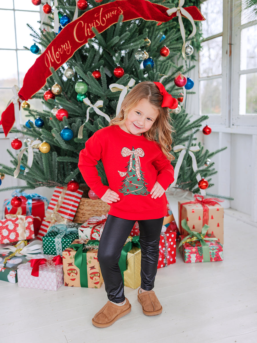 Leopard Christmas Tree Crew Sweatshirt, Toddler & Youth