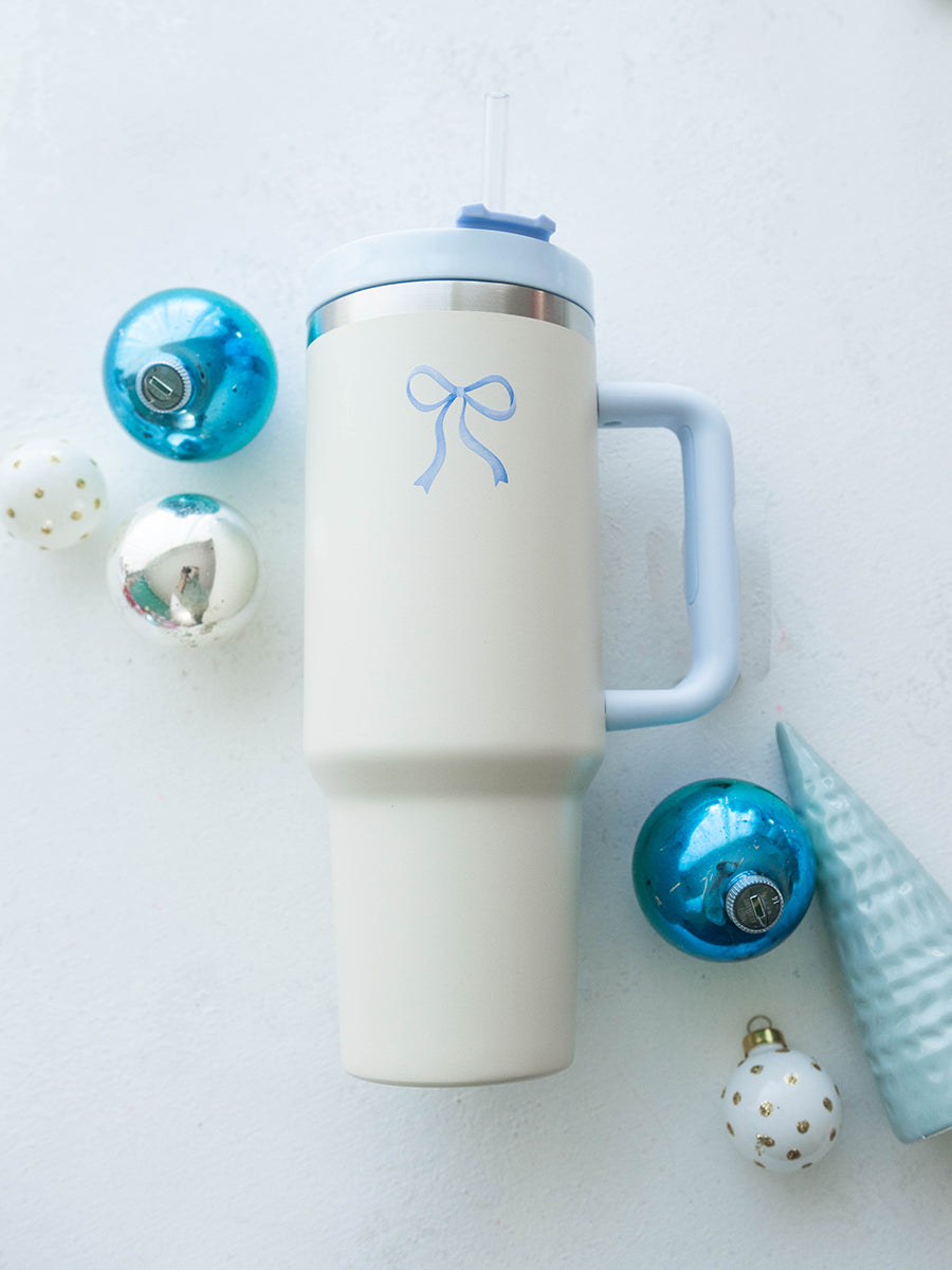 Cream & Blue Bow 40 oz. Tumbler