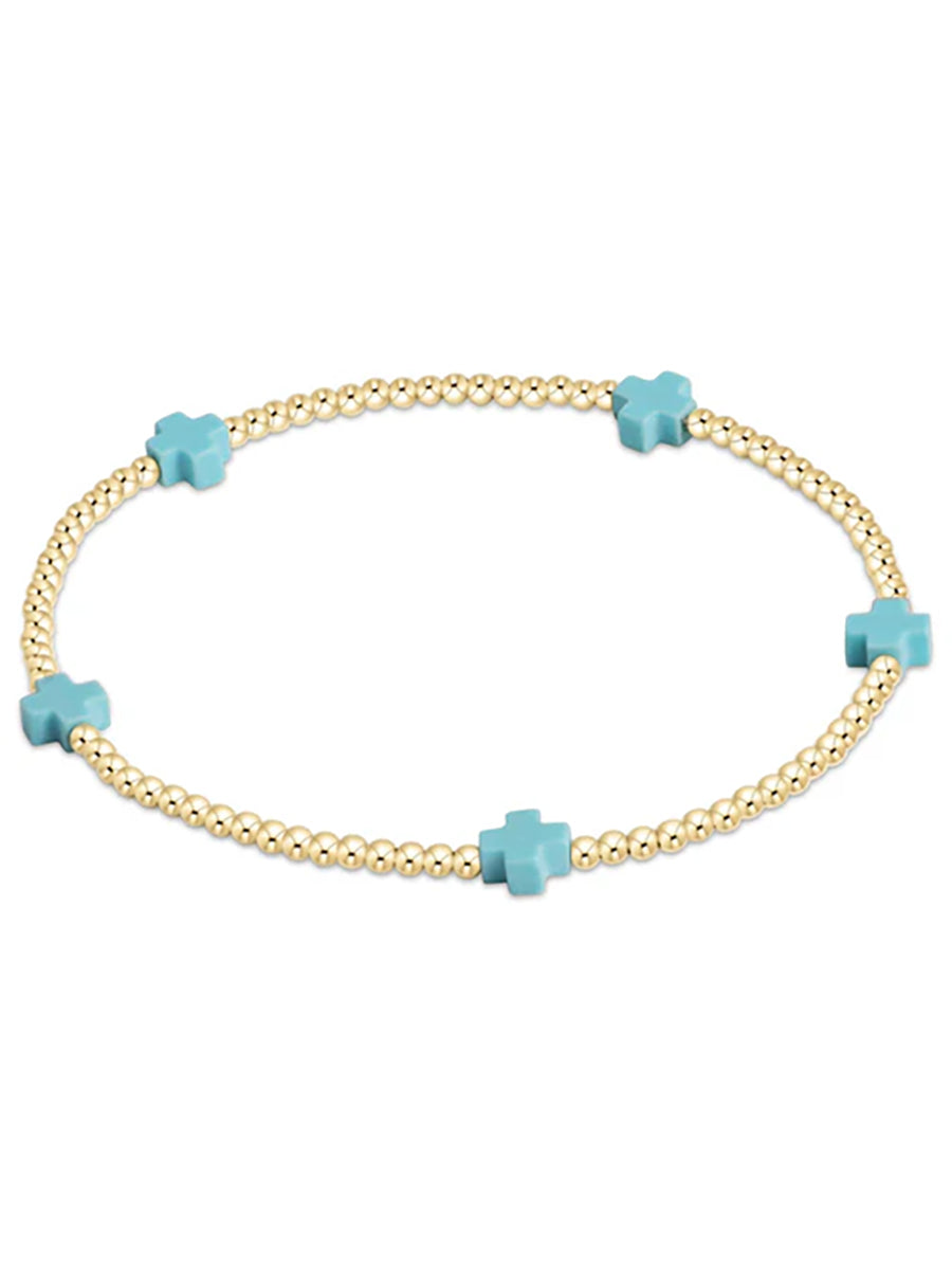 Small Signature Cross Bracelet 2mm, Gold (14 Colors)