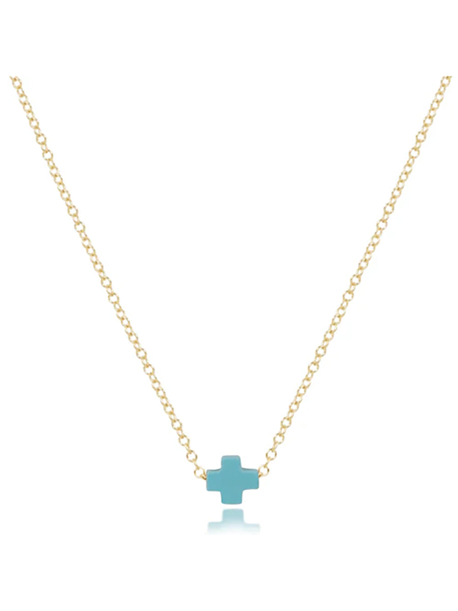 16" Small Signature Cross Necklace, Gold (12 Colors)