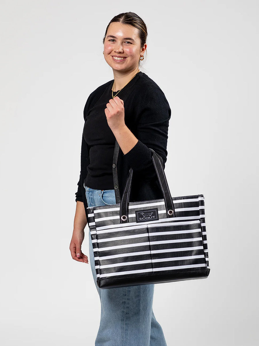 Striped Big Tote with Outside Pockets