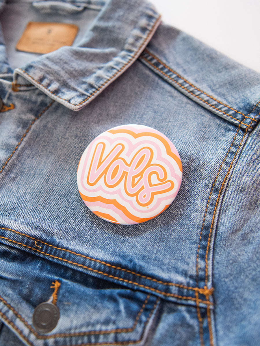 Cursive Button Vols Script Button - Southern Made
