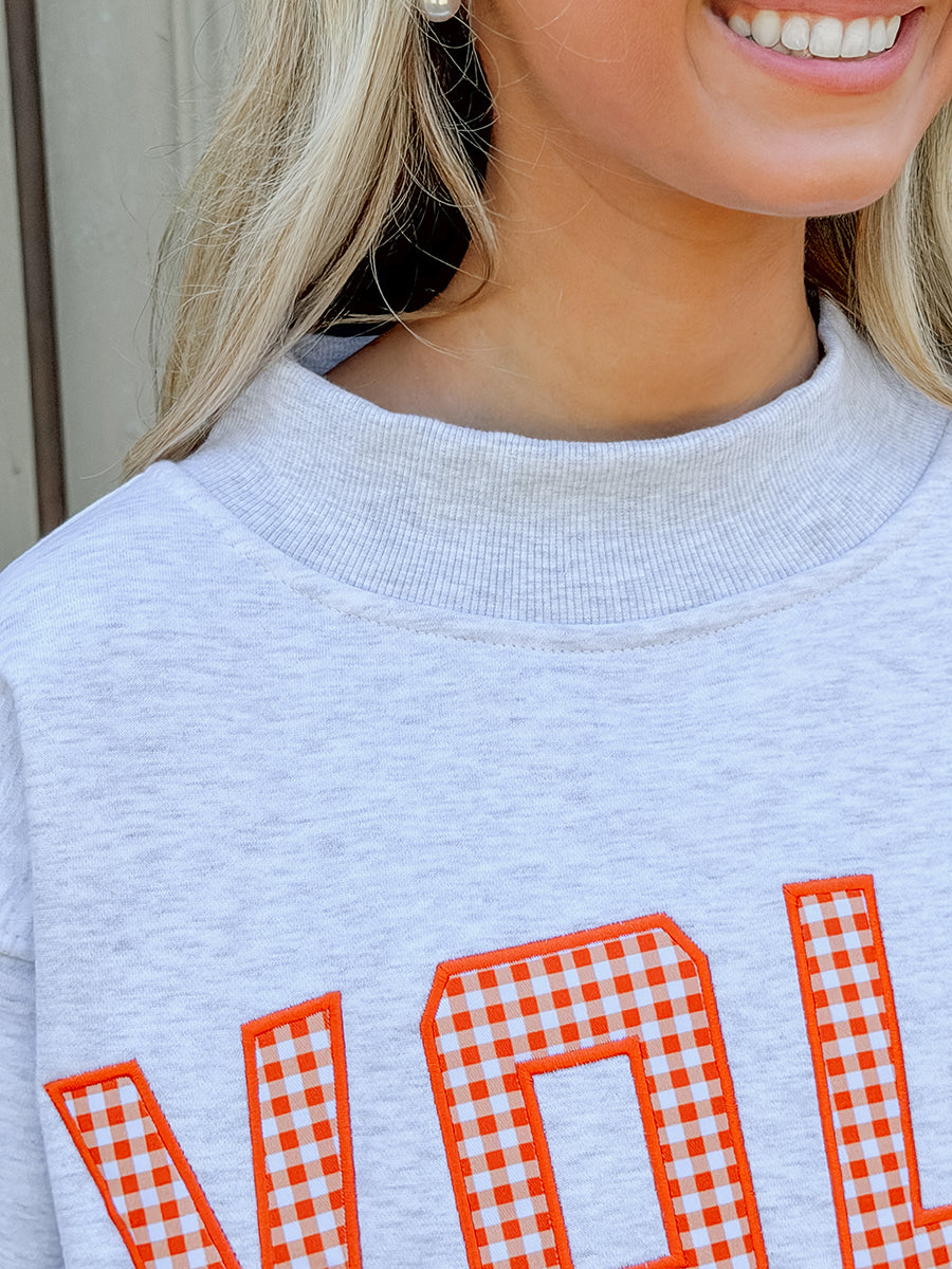 Orange Gingham VOLS Mockneck Sweatshirt 