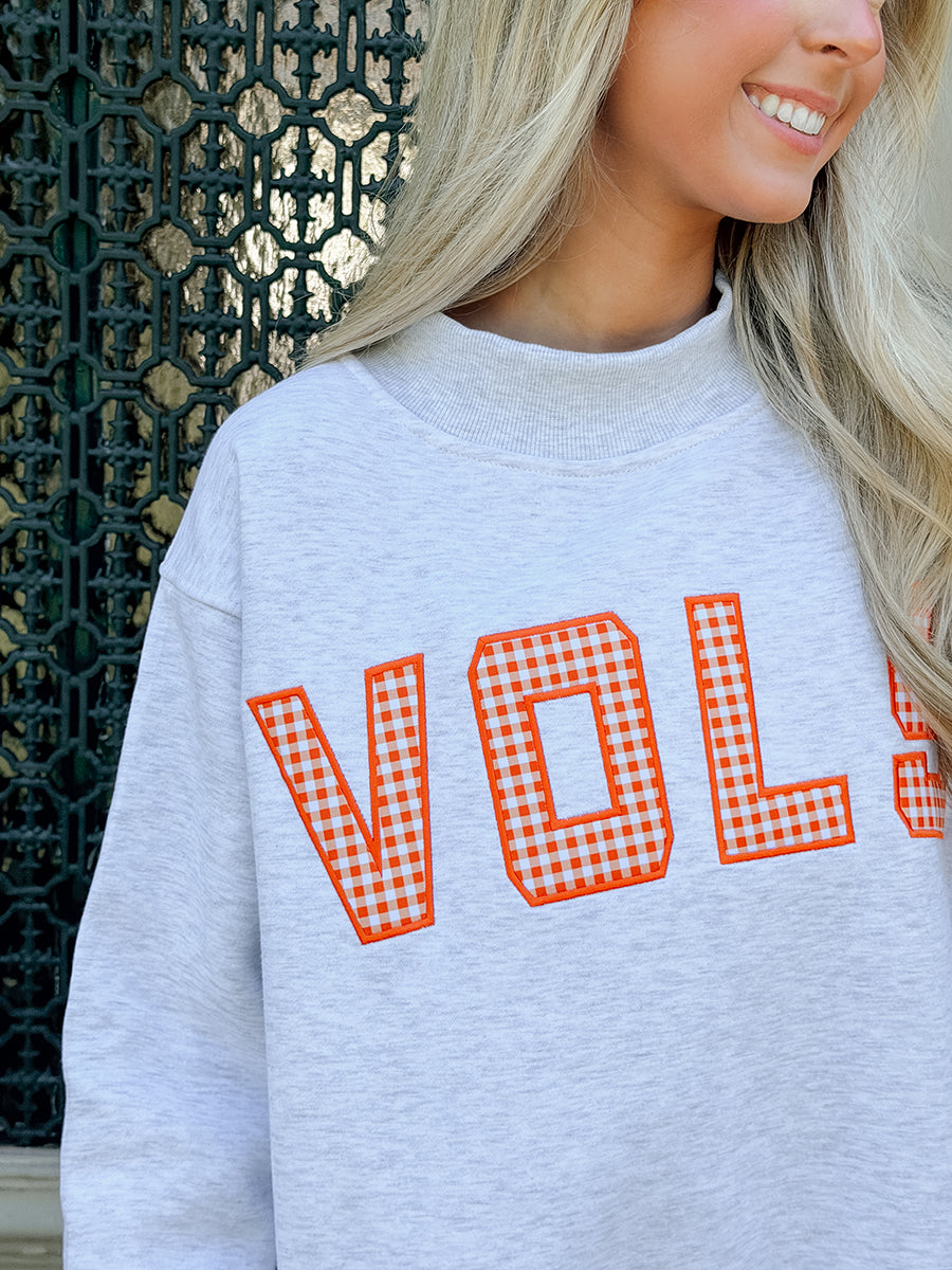 Orange Gingham VOLS Mockneck Sweatshirt 