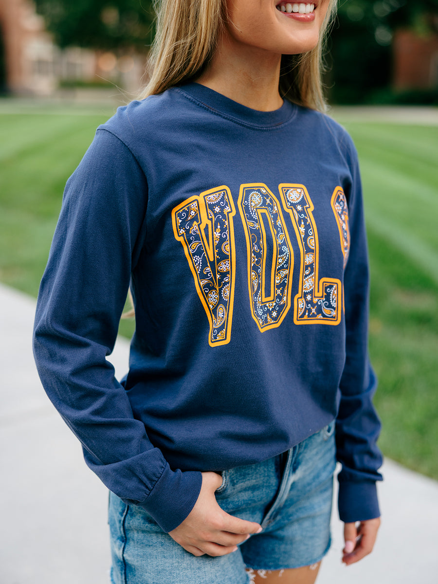 Navy Paisley Long Sleeve VOLS Tee