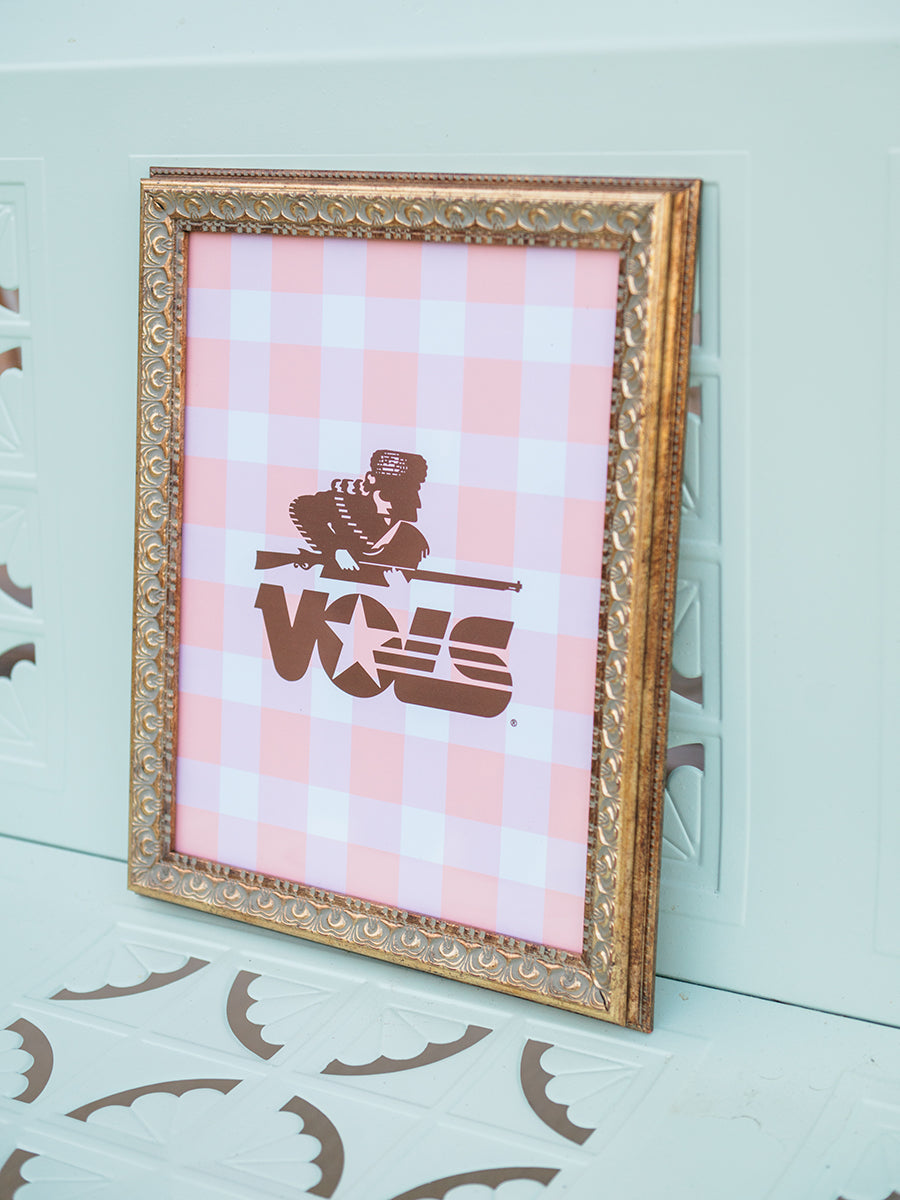 VOLS Rifleman Logo on pink check background