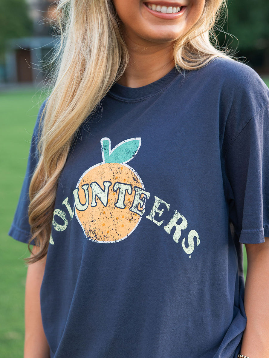Navy Tee with Orange, Volunteers Distressed Design