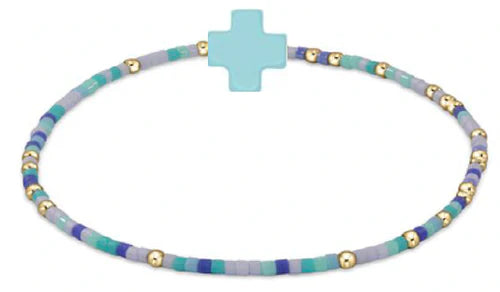 Gold and Seed Bead Girl's Bracelet with Aqua Cross