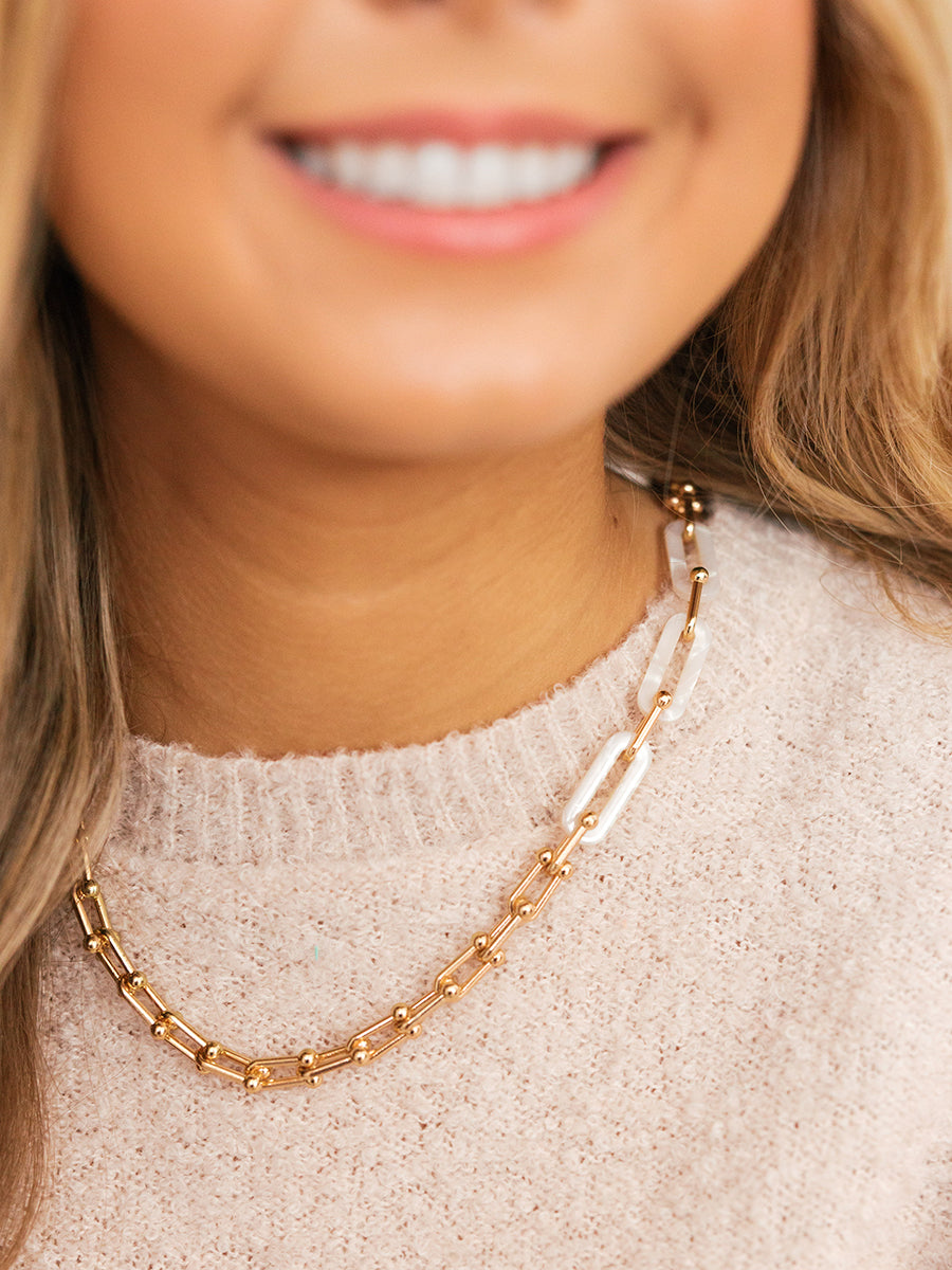 Gold and White Links Necklace