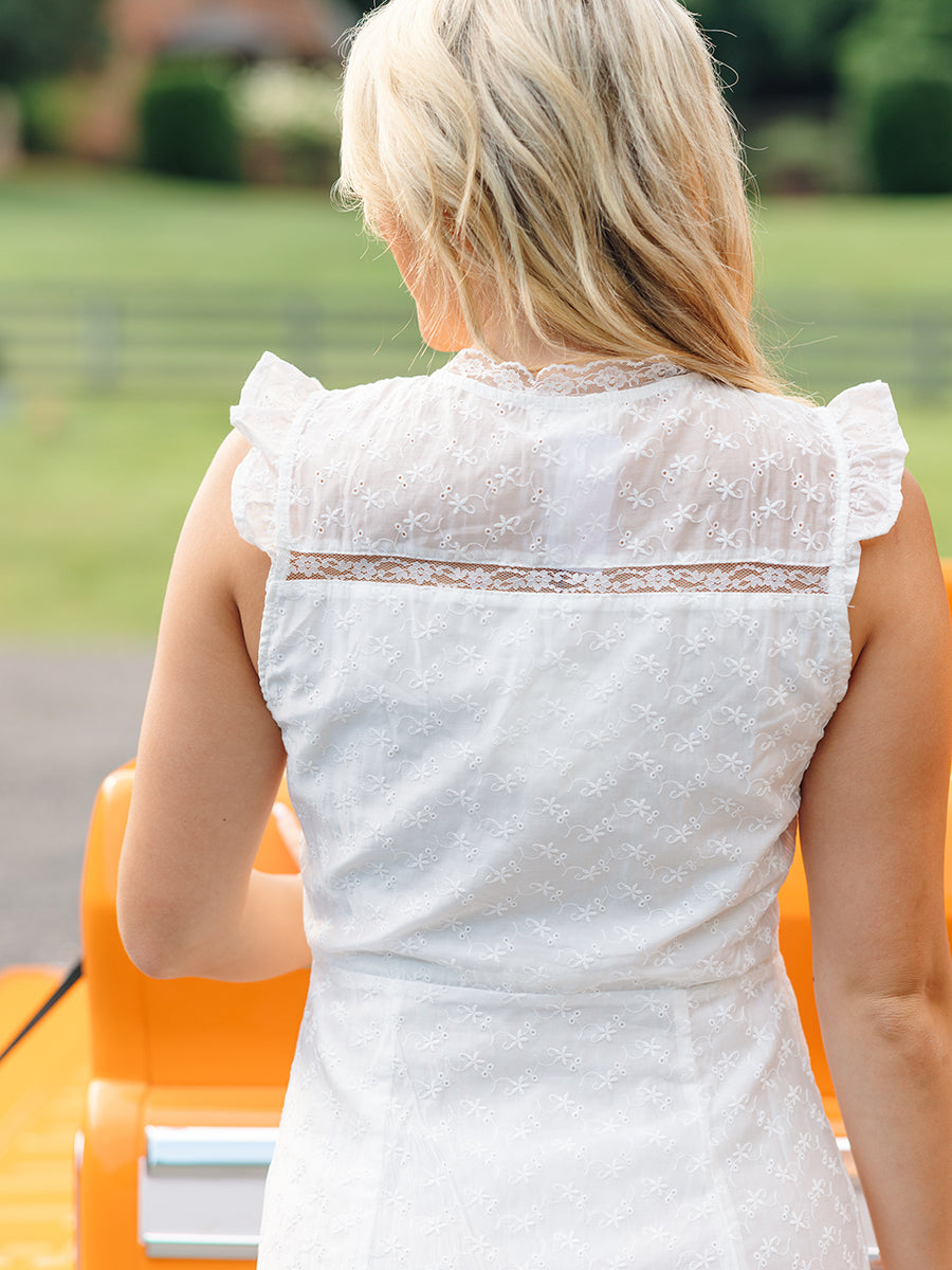 White Eyelet Lace Trim Mini Dress