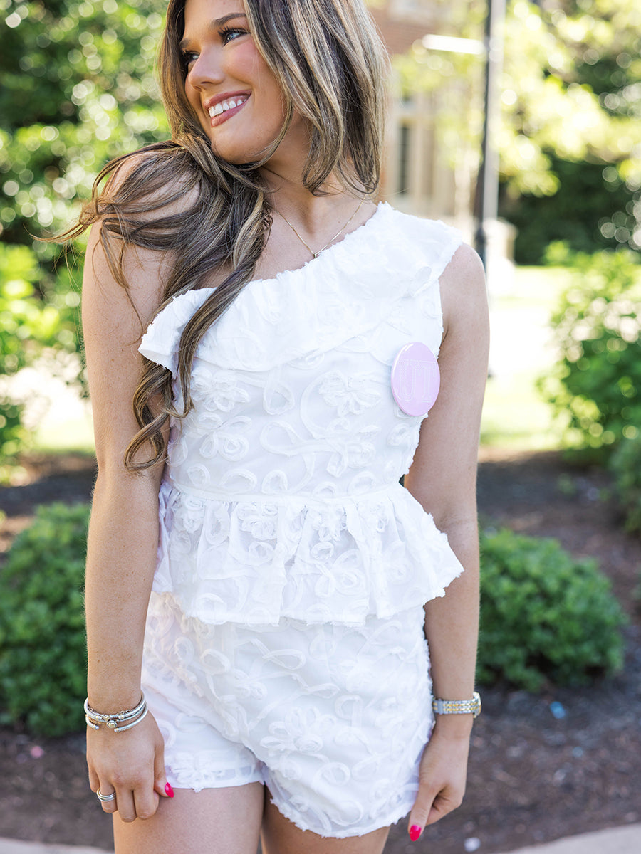 White Ruffled Top and Shorts Set