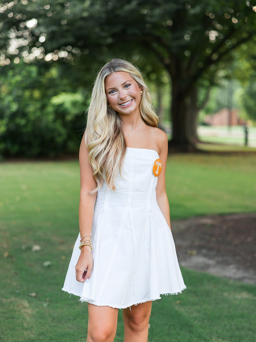 Strapless Denim Mini Dress with Raw Edges (3 Colors) - Southern Made Strapless Denim Mini Dress with Raw Edges (3 Colors) - Southern Made