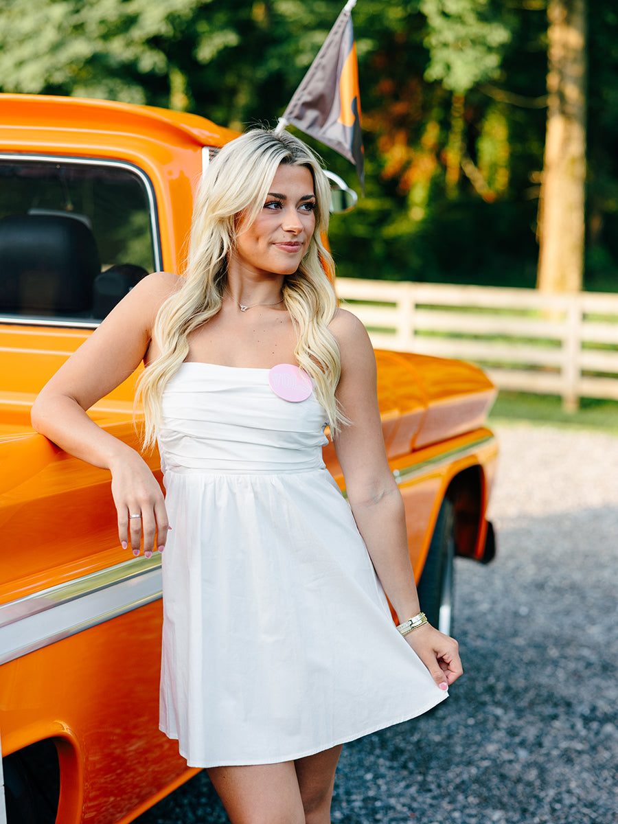 Strapless Ruched Mini Dress, Off-White