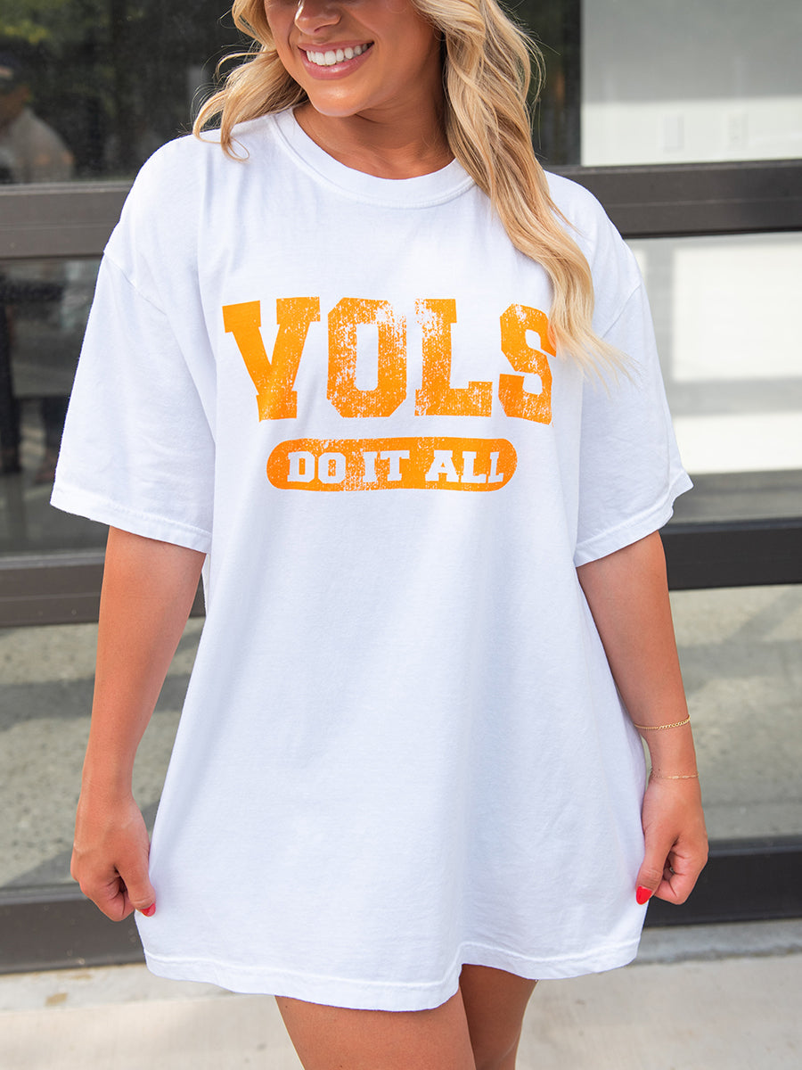 white tee with orange distressed VOLS