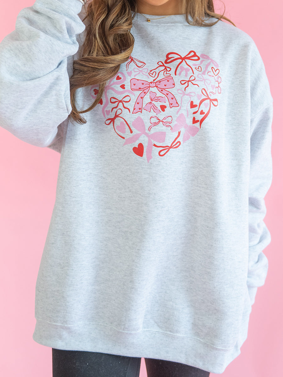 Bow Heart Crew Sweatshirt, Youth