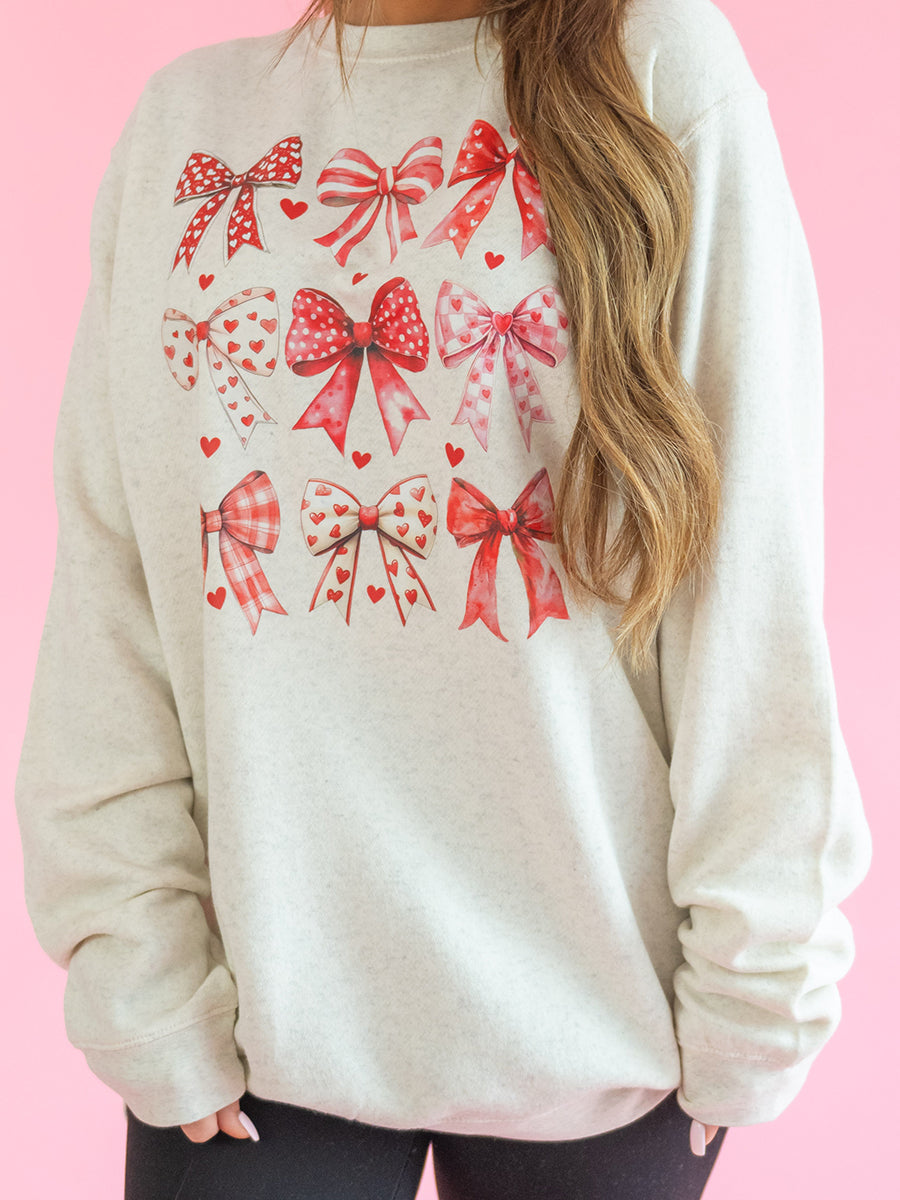 Patterned Valentine Bow Crew Sweatshirt, Toddler & Youth