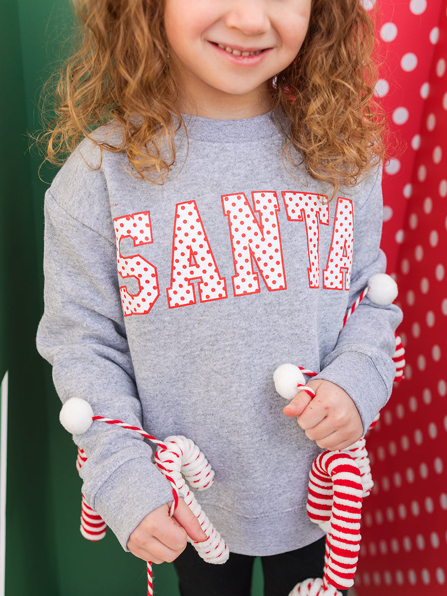 Polka-Dot SANTA Crew Sweatshirt, Toddler & Youth