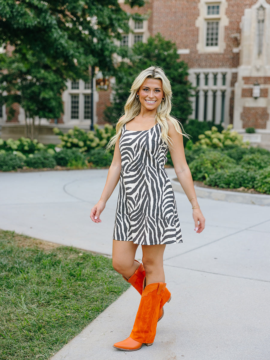 Zebra Print Open-Back Mini Dress