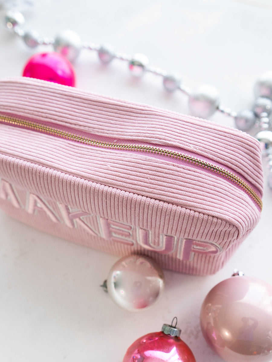 Pink Corduroy Cosmetic Bag